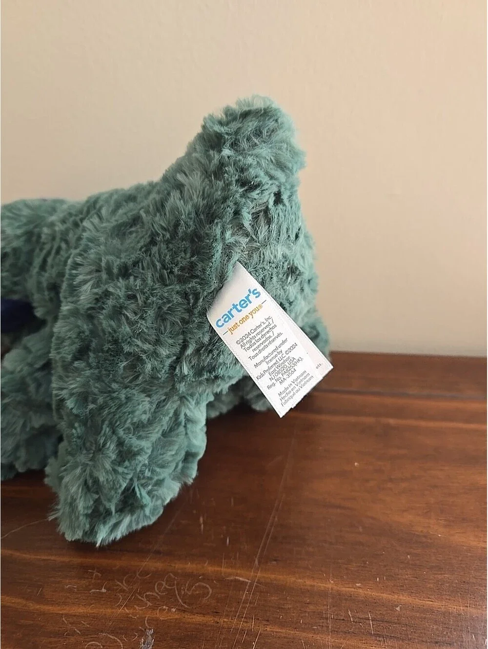 Carters Just One You Dinosaur Triceratops Plush Dark Green Blue Lovey 68474 9”